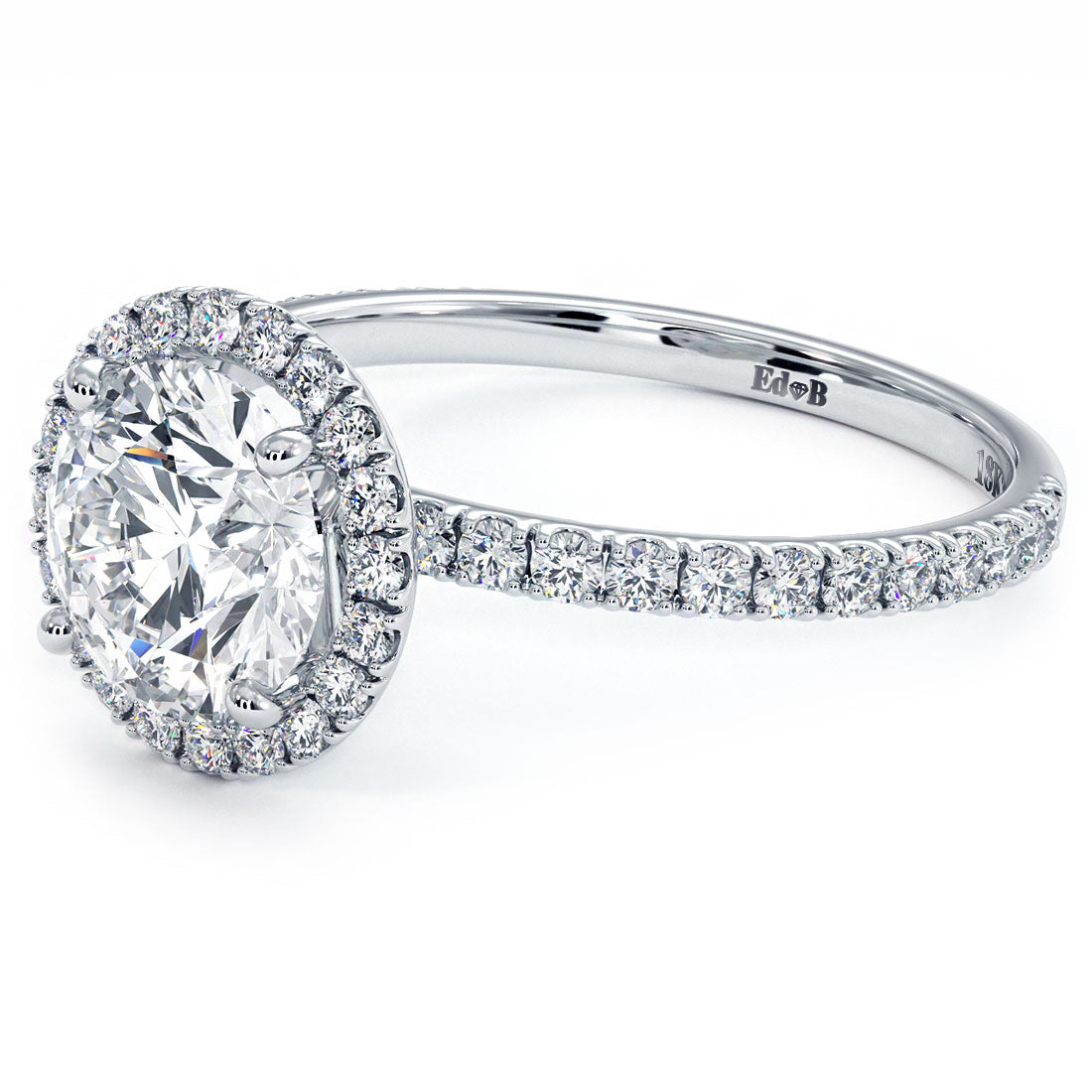 Round Halo Petite Micropavé Diamond Engagement Ring Setting
