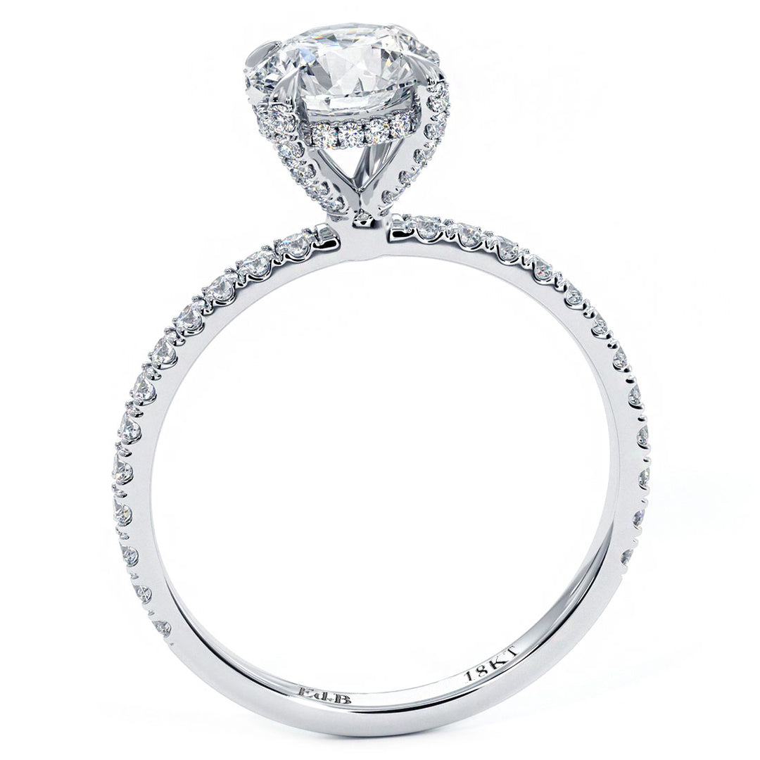 Round Hidden Halo Basket Head Brilliant Petite Micropavé Eagle Prongs Diamond Engagement Ring Setting