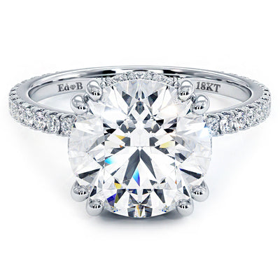 Round Hidden Halo Basket Head With Double Prongs Engagement Ring Setting