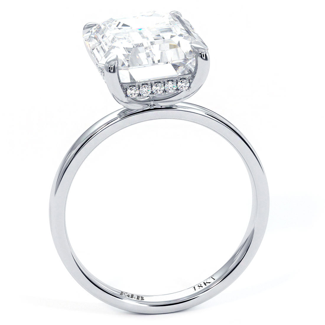 Emerald Cut Hidden Halo Basket Head, Plain Gold Shank, Diamond Engagement Ring Setting