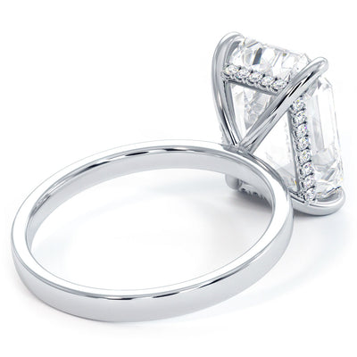 Emerald Cut Hidden Halo Basket Head, Plain Gold Shank, Diamond Engagement Ring Setting
