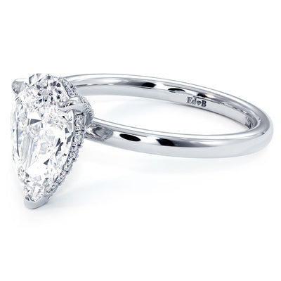 Pear Shape Hidden Halo Micropavé Wire Basket With Plain Gold Shank Engagement Ring Setting