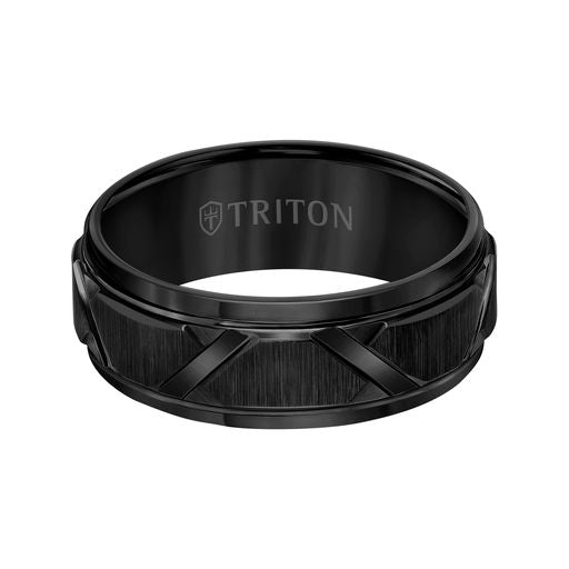 Step Edge Domed Wire Brush Center Wedding Band