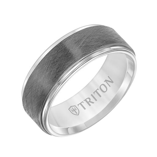 Step Edge Gunmetal Crystalline Center Wedding Band